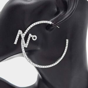 No. Rhinestone Embellished Silver Hoop Earrings